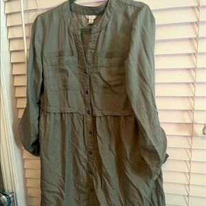 Olive green button down midi dress